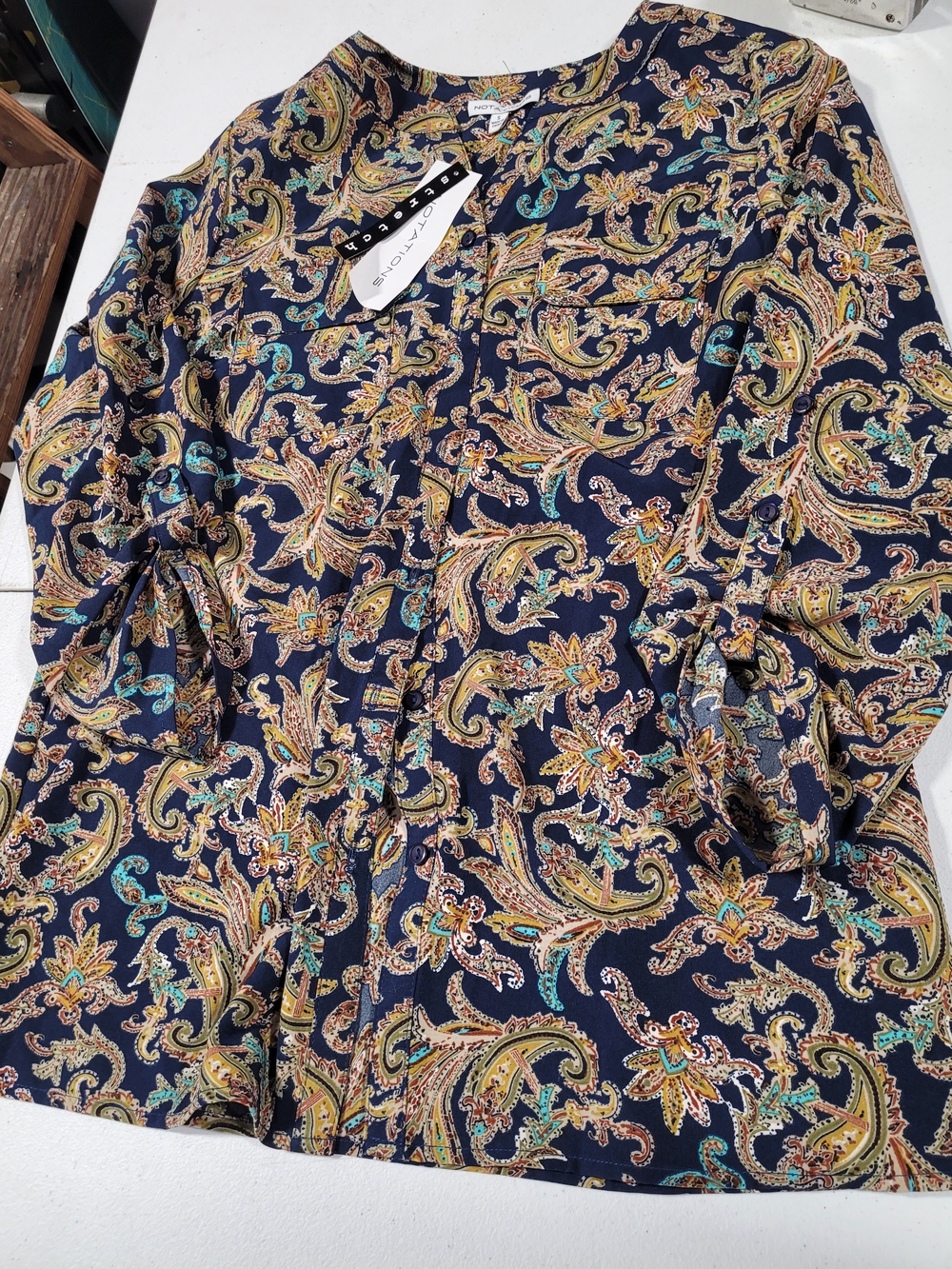 Notations Navy Paisley Button-Front Blouse